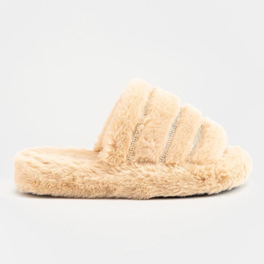 NWT Rhinestone Faux Fur Slippers Size 7 - Picture 5 of 9
